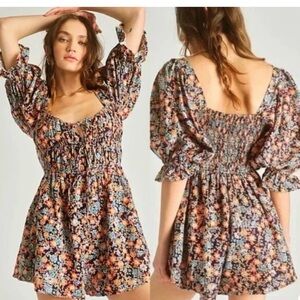 Free People Show Me Love Floral Print Linen Blend Romper Size S Multicolor